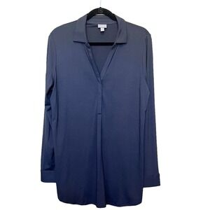 J. Jill Gray Long Sleeve V Neck Button Front Blouse Top Size L